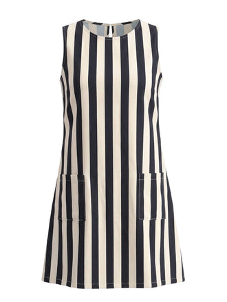 60er ärmelloses Minikleid mit Streifen und Taschen