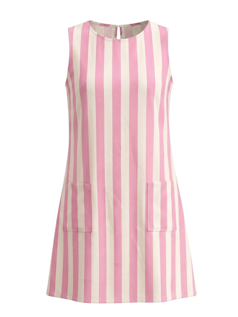 60er ärmelloses Minikleid mit Streifen und Taschen
