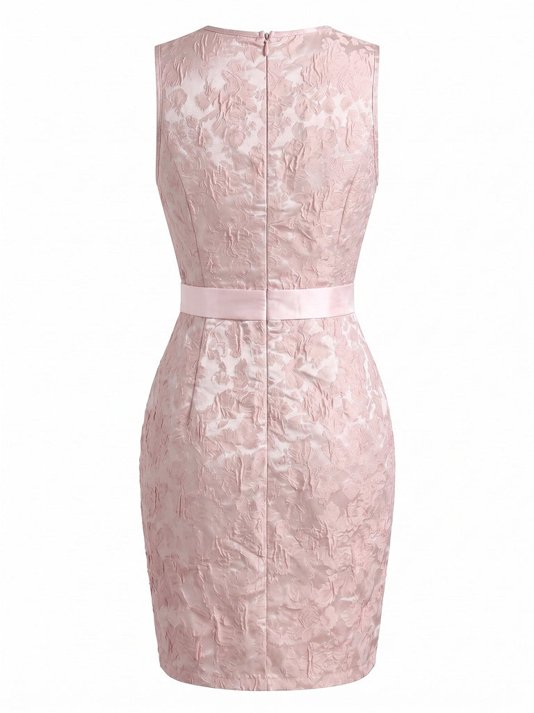 Pink 1960s Floral Bow Vintage Dress 3