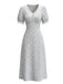 Blaues 30er Spitzenkleid mit Streublumen und V-Ausschnitt