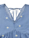 Blaues 70er Kleid mit Puffärmel und V-Ausschnitt