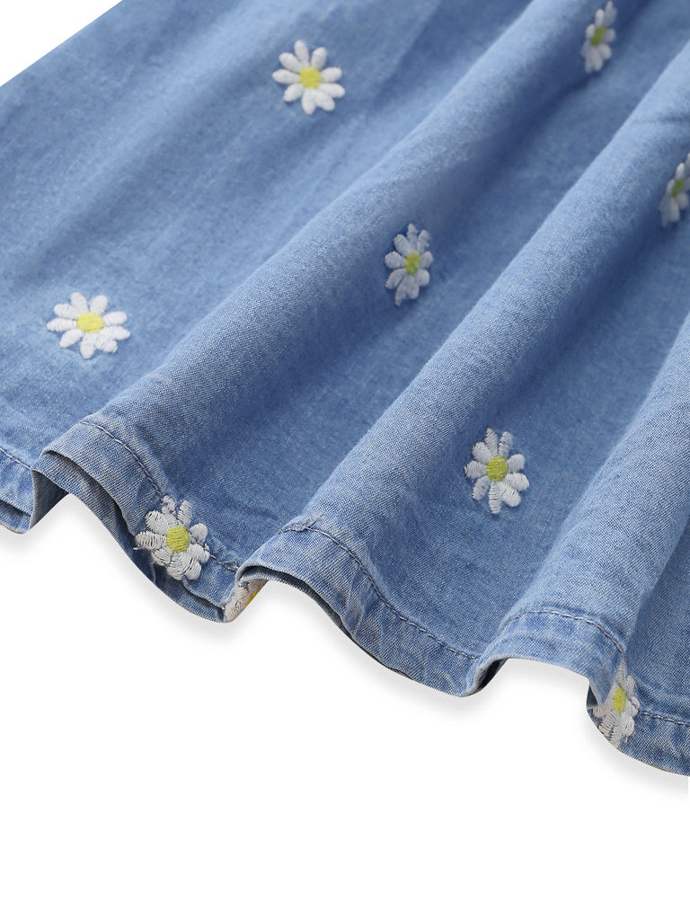 Blaues 70er Kleid mit Puffärmel und V-Ausschnitt