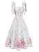 Weißes 50er Kleid mit Bindeband und Blumenstickerei