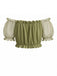 Chartreuse 50er Crop-Top mit Rüschen und Puffärmel