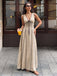 Khaki 70er Maxikleid mit Bindefront und Kontrastpaspel