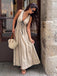 Khaki 70er Maxikleid mit Bindefront und Kontrastpaspel