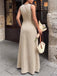 Khaki 70er Maxikleid mit Bindefront und Kontrastpaspel