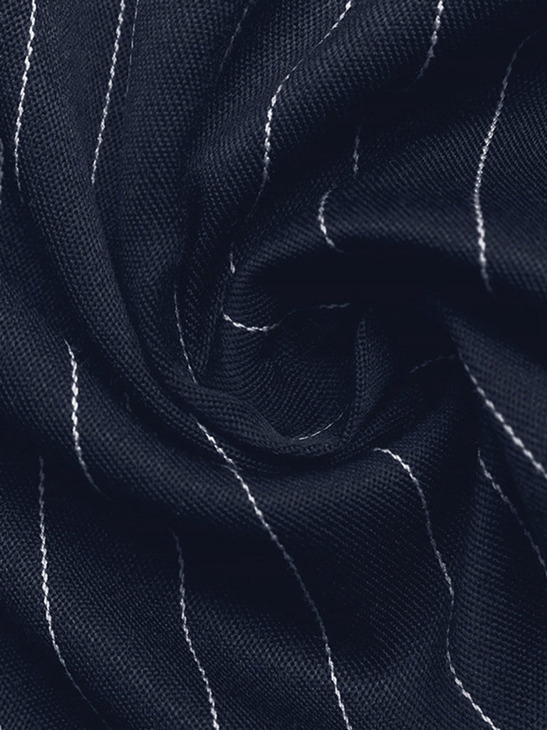 Marineblaues 60er A-Linie-Kleid mit Streifen und Taillenbändern