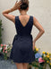 Marineblaues 60er A-Linie-Kleid mit Streifen und Taillenbändern