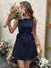 Marineblaues 60er A-Linie-Kleid mit Streifen und Taillenbändern