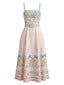 Rosa 70er Trägerkleid mit Palmen- und Muschelprint