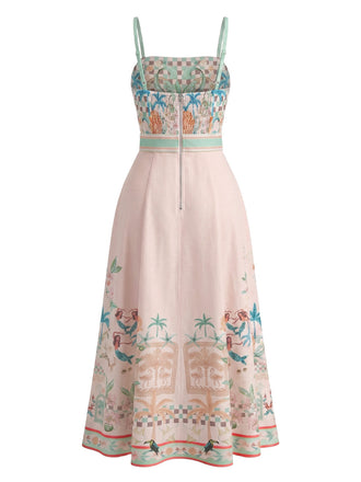 Rosa 70er Kleid mit Palmen und Print
