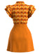 Orange 60er Kleid mit geometrischem Print und Rüschenärmeln