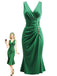 Grünes 50er Satin-Meerjungfrauenkleid mit Raffungen