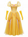 Gelbes & Rosa 70er Kleid mit Puffärmel und Schleife