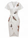Weißes 60er Kleid mit Print und Wickel