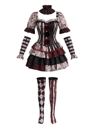60er Halloween Clown-Kostümset mit Rüschen