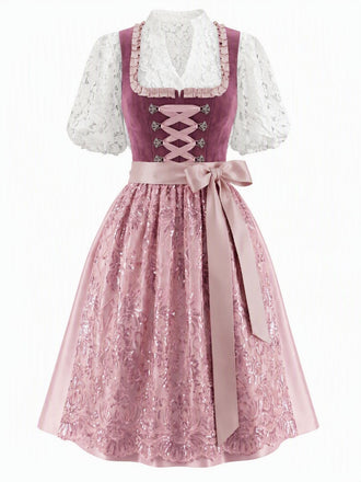 Weißes & Rosa 50er Kleid mit Eckiger Ausschnitt und Blumen