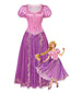 Rosa-violettes 50er Märchen-Kostümkleid mit Schnürung und Puffärmeln