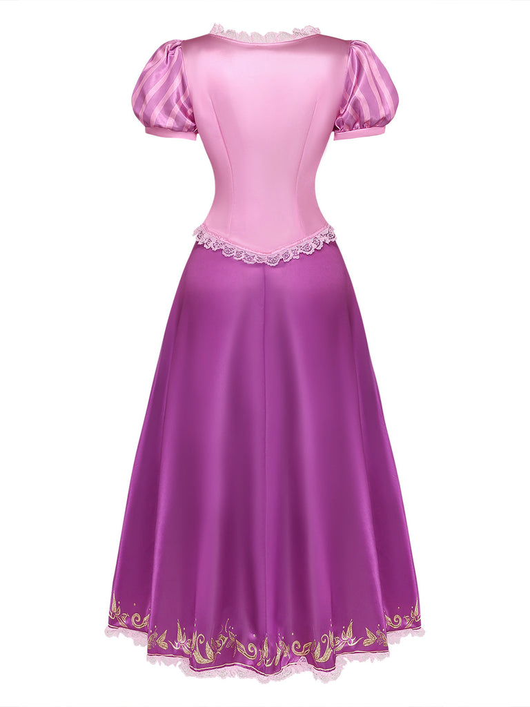 Rosa 50er Kleid mit Puffärmel und Schnürung