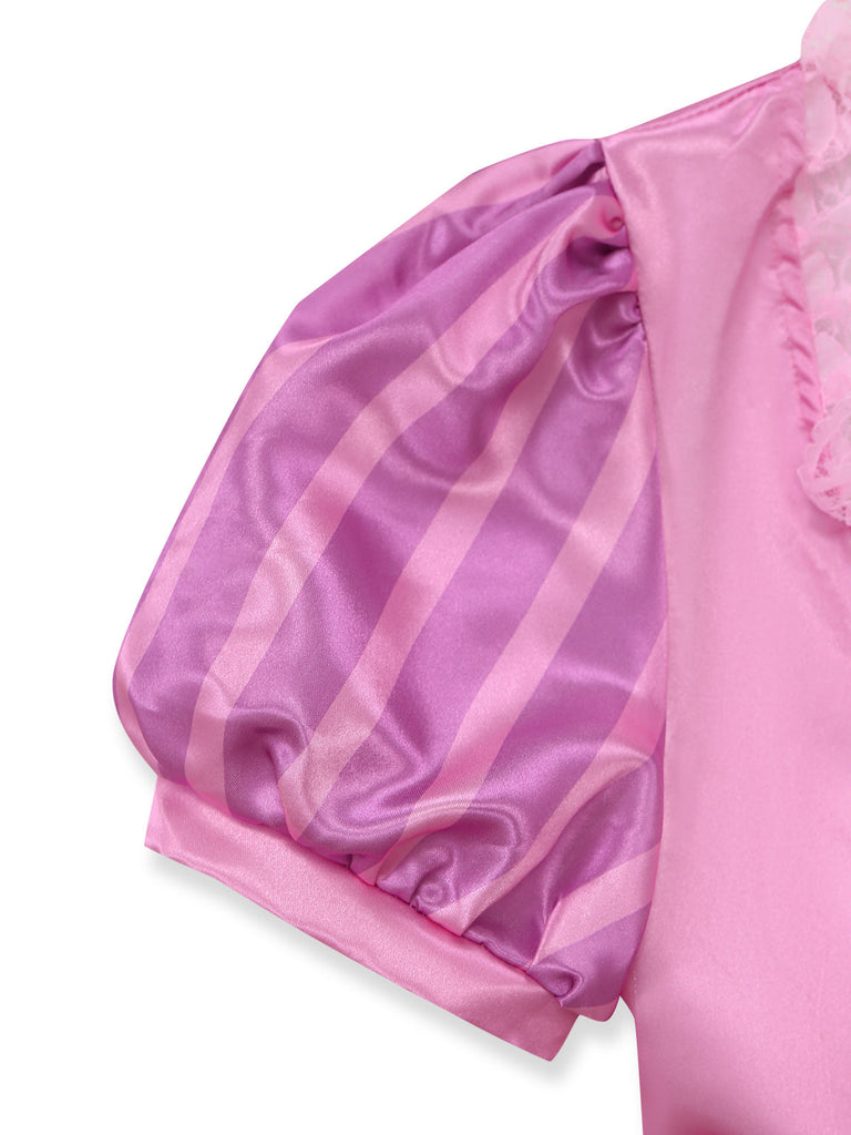 Rosa 50er Kleid mit Puffärmel und Schnürung