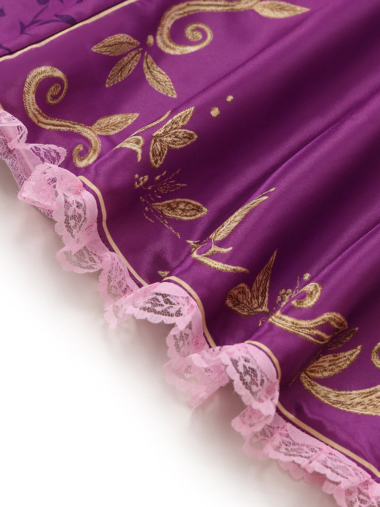 Rosa 50er Kleid mit Puffärmel und Schnürung