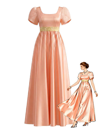 30er Satin-Kleid mit Eckiger Ausschnitt und Empire-Taille