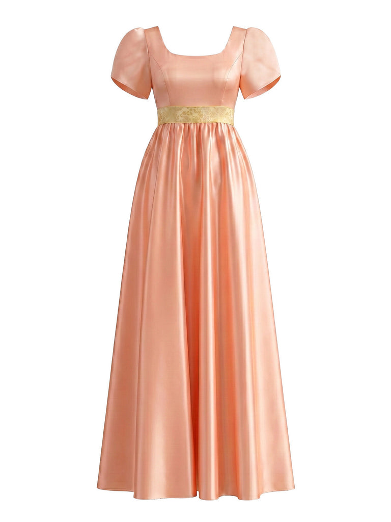 30er Satin-Kleid mit Eckiger Ausschnitt und Empire-Taille