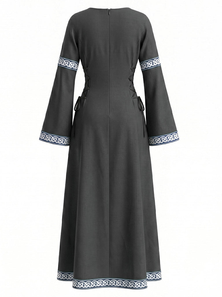30er Renaissancekleid mit Rundhals und Glockenärmeln