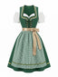 Grünes 50er Oktoberfest-Dirndl-Set aus Baumwolle mit Top und Karoschürze