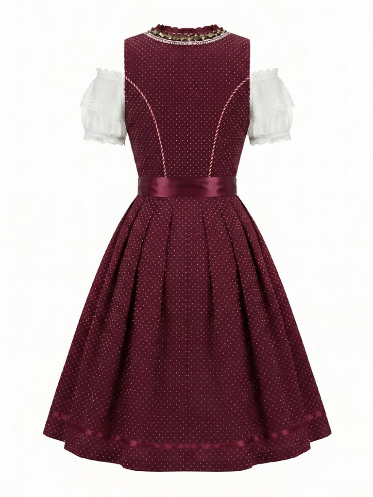 50er schulterfreies Baumwoll-Kleid mit Polka-Dots und Gingham