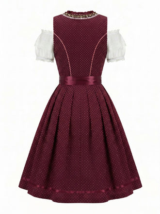 50er schulterfreies Baumwoll-Kleid mit Polka-Dots und Gingham