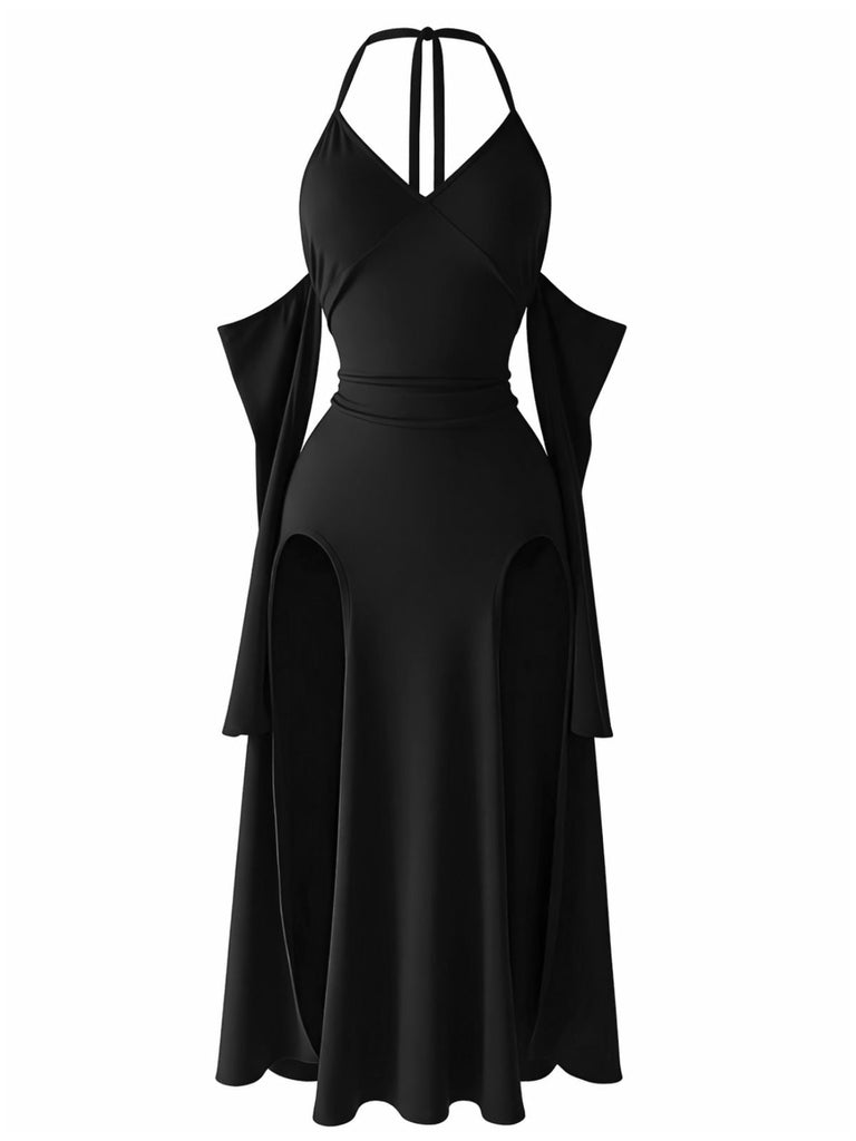 60er Gothic Maxikleid mit Neckholder und Hoch