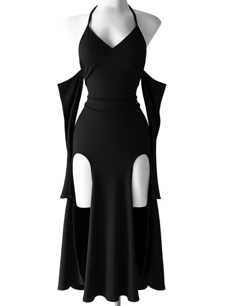 60er Gothic Maxikleid mit Neckholder und Hoch
