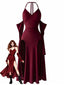 60er Gothic-Maxikleid mit Neckholder und hohem Schlitz