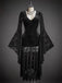 Schwarzes 80er Kleid mit V-Ausschnitt und Samt