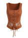 Brauner 70er Boho Korsett mit Schnürung und Blumenstickerei