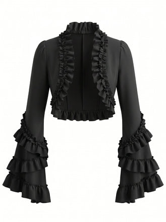 Schwarze 50er Gothic Jacke mit Rüschen und Langärmeln