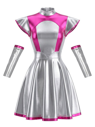 70er Plisseekleid in Metallic-Optik