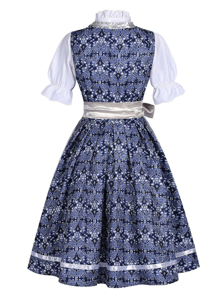 Dunkelblaues 50er Kleid mit Blumen und Puffärmel