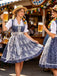 Dunkelblaues 50er Kleid mit Blumen und Puffärmel