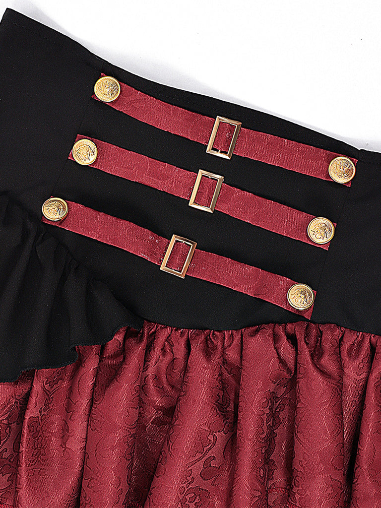 Weinrotes 50er Top & Rock Set mit Rüschen