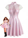 Rosa 60er Kleid mit Tiefer V-Ausschnitt und Patchwork