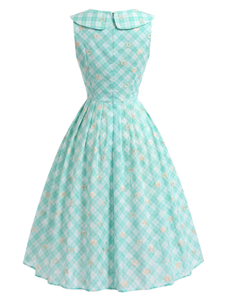 Grünes 50er Kleid mit Peter-Pan-Kragen und Tasche