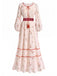 [Vorverkauf] 70er Boho-Maxikleid mit Blumenstickerei und Laternenärmeln