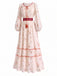 [Vorverkauf] 70er Boho-Maxikleid mit Blumenstickerei und Laternenärmeln