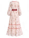 [Vorverkauf] 70er Boho-Maxikleid mit Blumenstickerei und Laternenärmeln