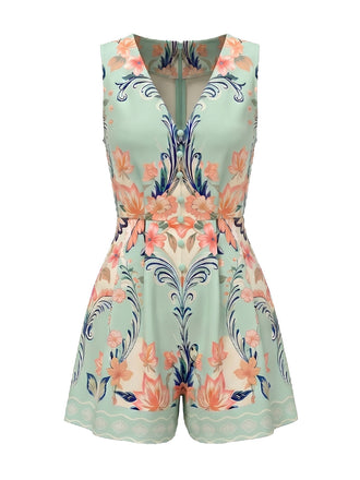 [Pre-Sale] Ice Green 1950s Floral V Neck Jumpsuit 2