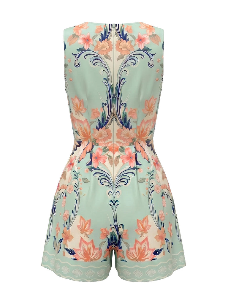 [Pre-Sale] Ice Green 1950s Floral V Neck Jumpsuit 3