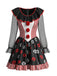 Schwarzes 50er Halloween-Kostümkleid mit Totenkopf-Print und Streifen